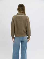 Knit V Collar in Mocha - back view