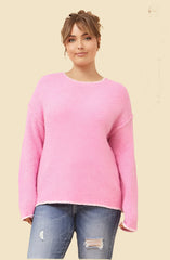 Soft Pink Knit Top with White Trim