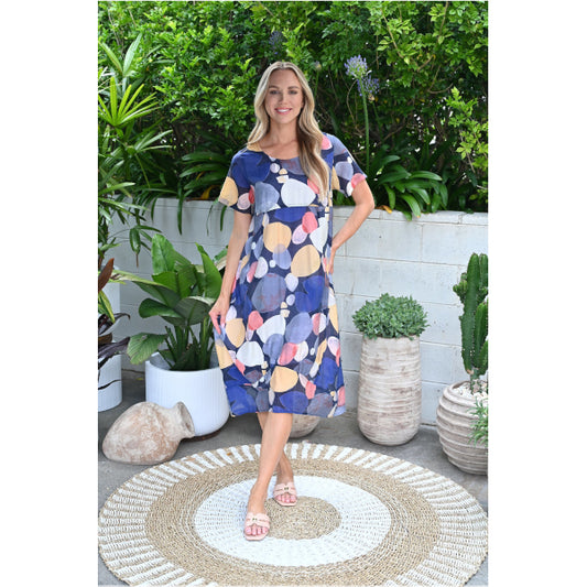 Floral Cocoon Dress - Navy