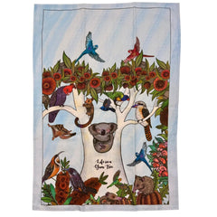 Banksia Red Life in a Gumtree tea towel, full design