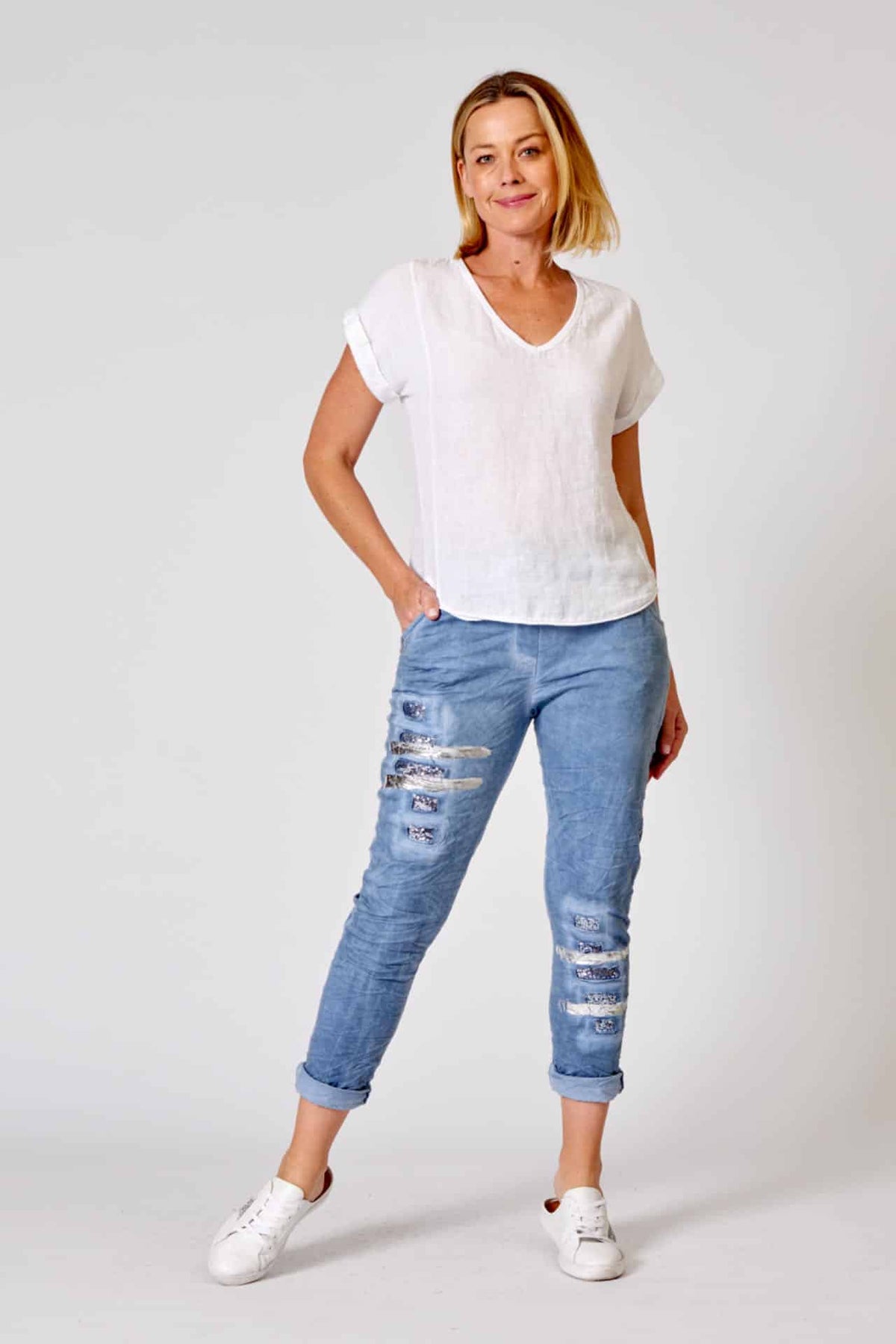 Linen Blend Top - White