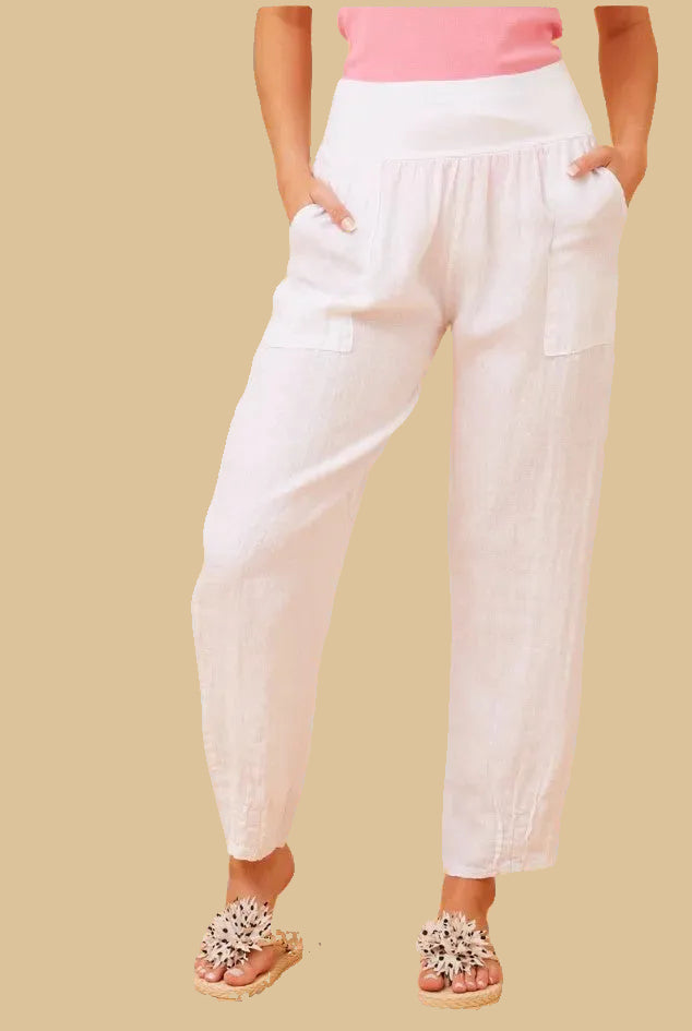 Bottega Tapered Linen Pants - White