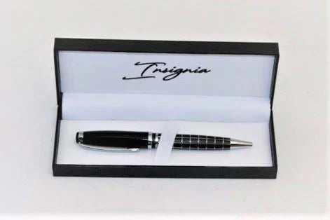 Boxed Pen Black Silver Line