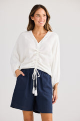 Holiday Happy Hour Top in white, styled