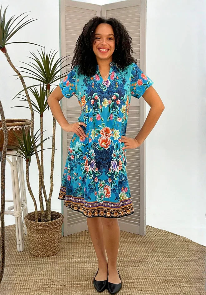 Cienna Lotus Garden Dress – Vibrant Floral Print