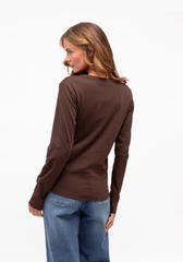 Label of Love Lara Long Sleeve Top in Chocolate Brown - back view