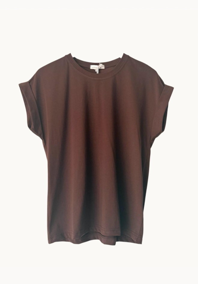 Little Lies Rhodes Tee in Chocolate detail view