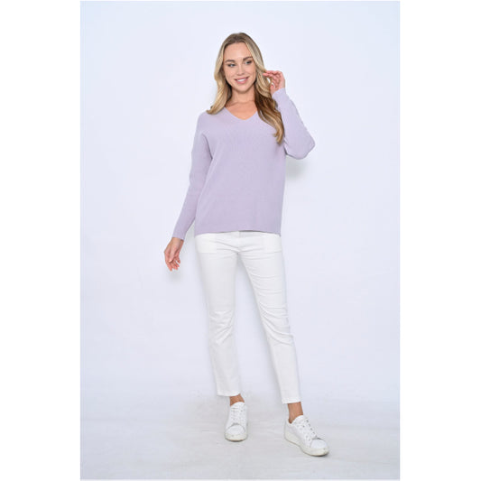 Cali & Co V Neck Ribbed Knit Jumper Lilac