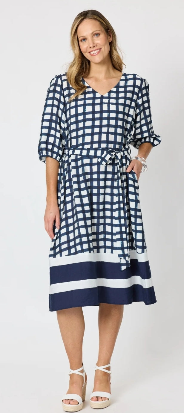 Clarity Monaco Grid Dress in Navy/White