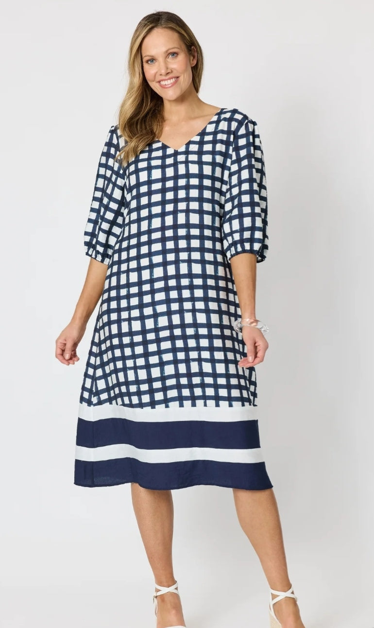 Clarity Monaco Grid Dress in Navy/White detail view