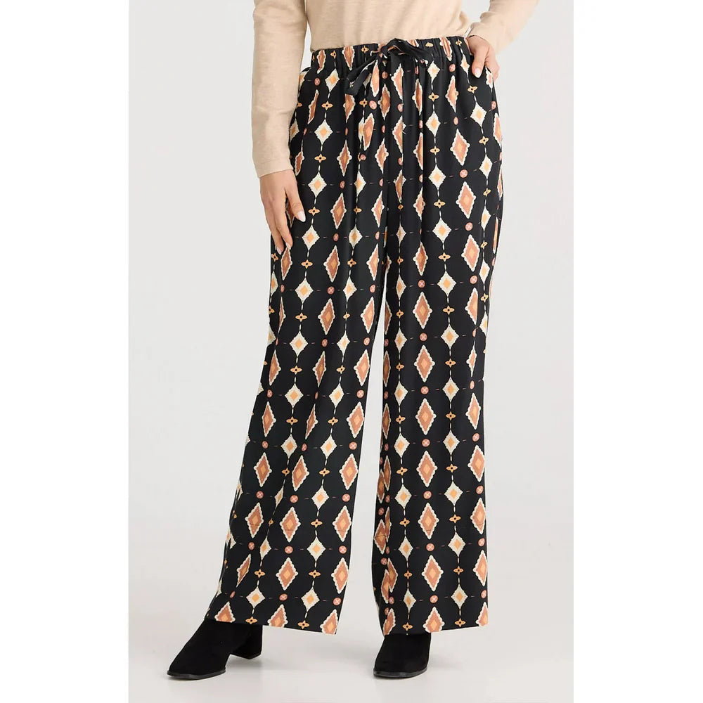 Relaxed Wide-Leg Viscose Pants - Casablanca Tile