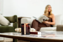 Large Amber Wood Wick Soy Candle - Sea Salt & Sage