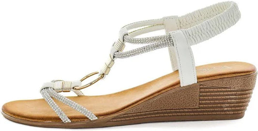 Diamante Wedge Sandals - White