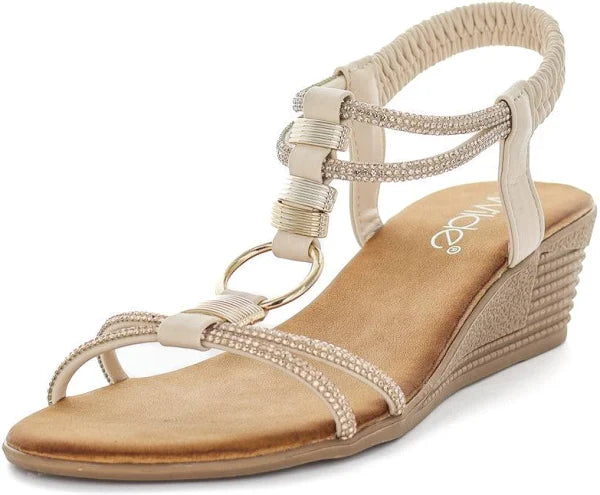 Diamante Wedge Sandals - Beige