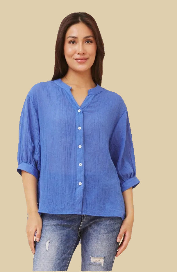 Button Back Blouse – Classic Blue