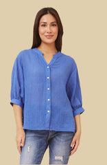 Button Back Blouse – Classic Blue