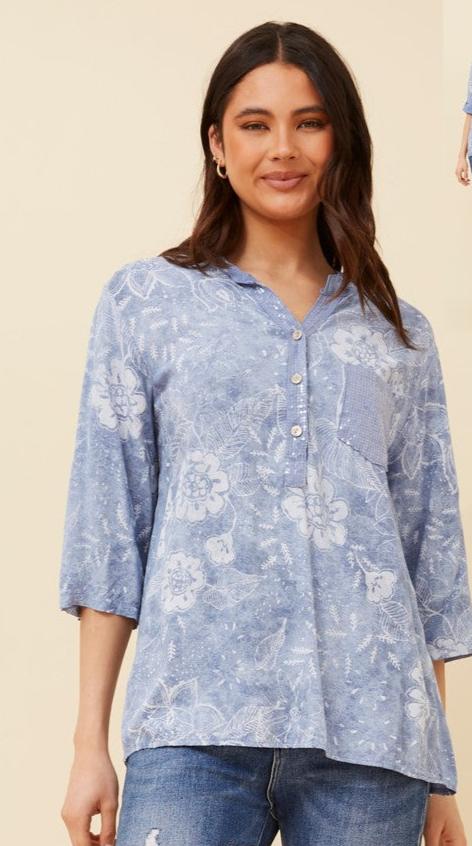 Blue and White Floral Blouse