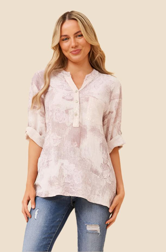 Pink and Cream Pattern Sequin Top