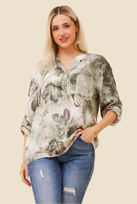 Viscose Sequin Top - Sage