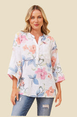 Sequin Floral Print Top - White