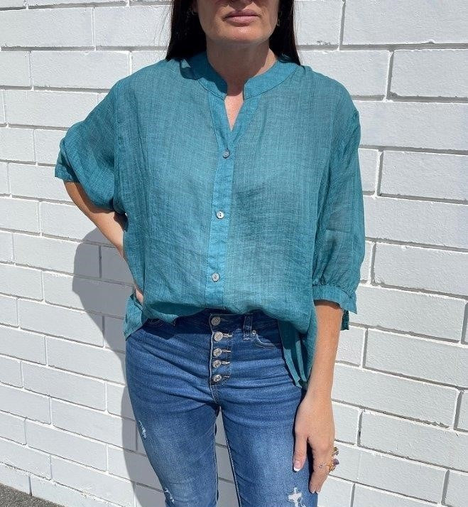 Worthier Linen Blouse Teal