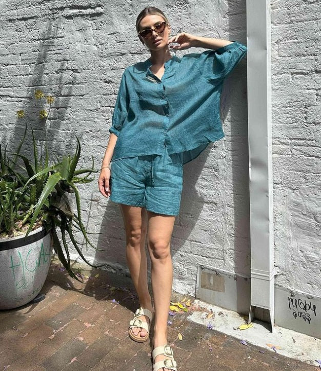 Worthier Linen Blouse Teal