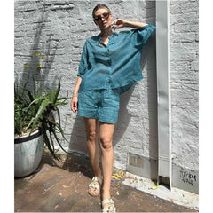 Worthier Linen Blouse Teal