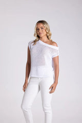 Tape Yarn Knit with Boat Neck - White