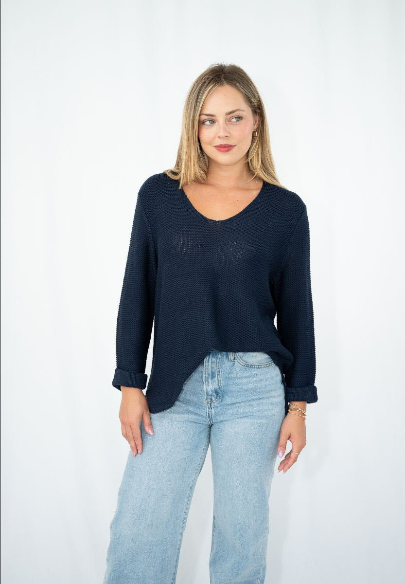 Silver Wishes Knit Top - Navy