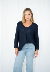 Silver Wishes Knit Top - Navy