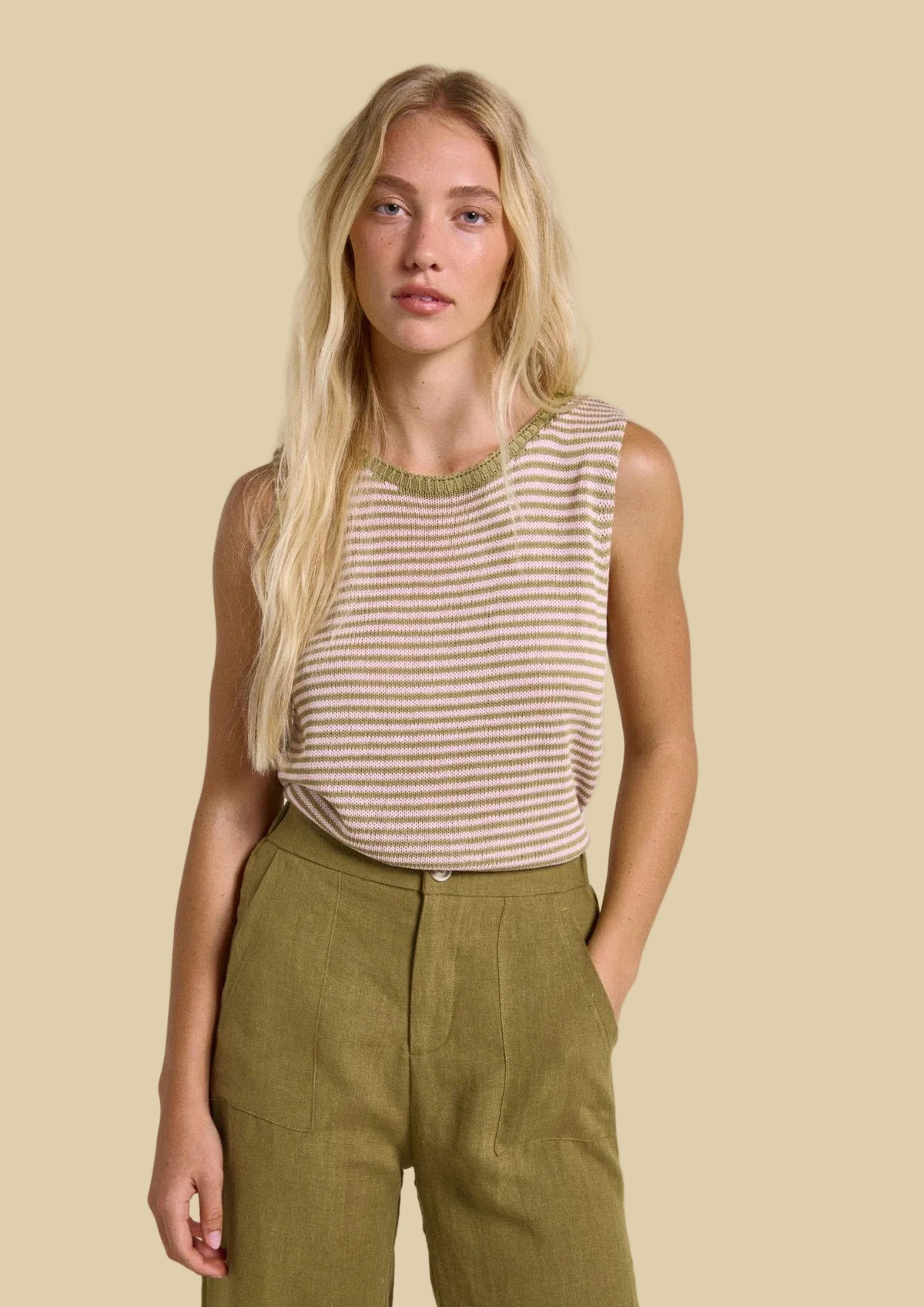 Little Lies Striped Tank – Pink/Olive