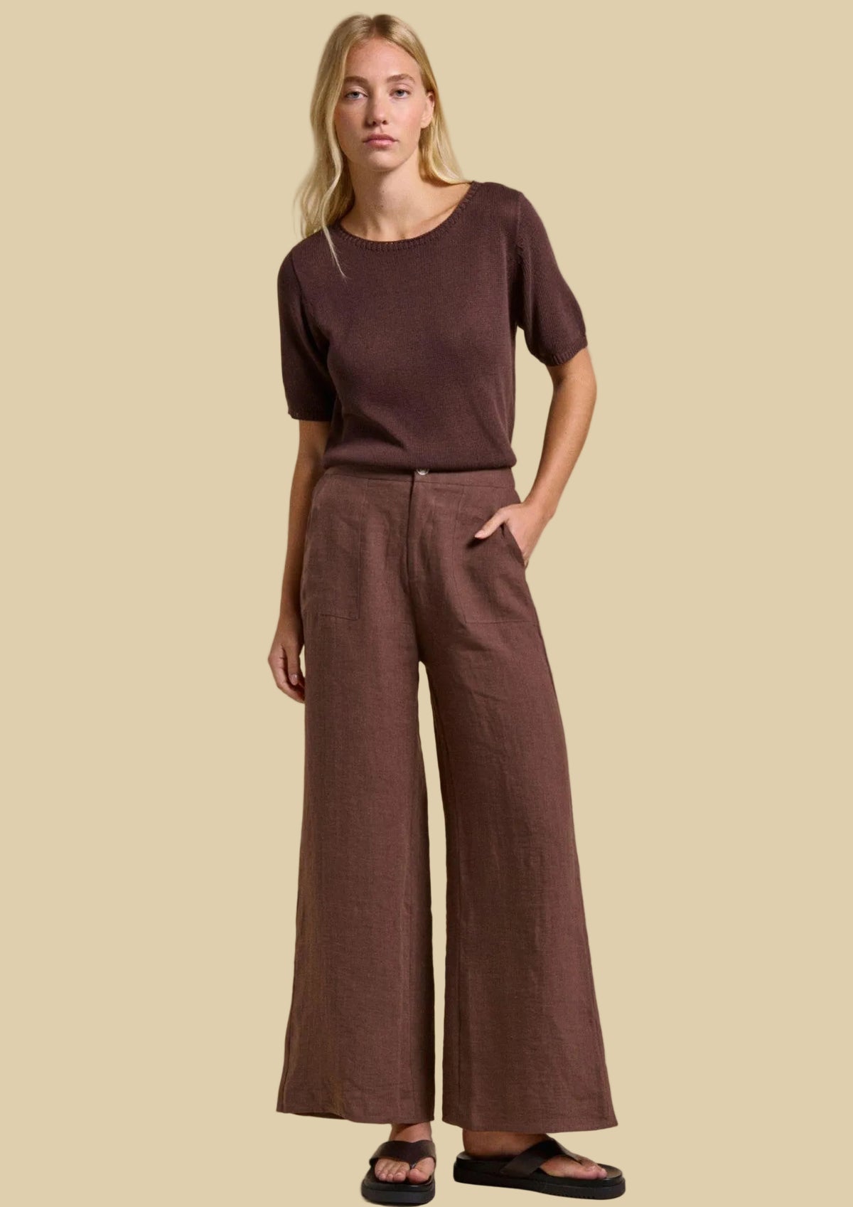Little lies Jude Linen Pants - Chocolate