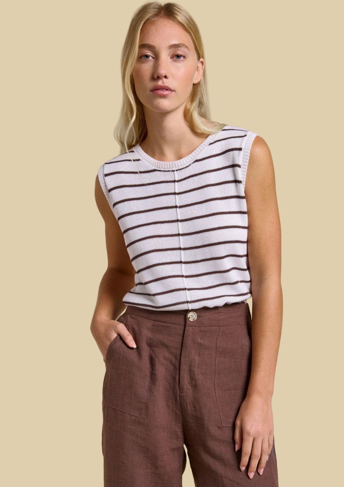 Little Lies Indi Tank - White & Chocolate Stripe