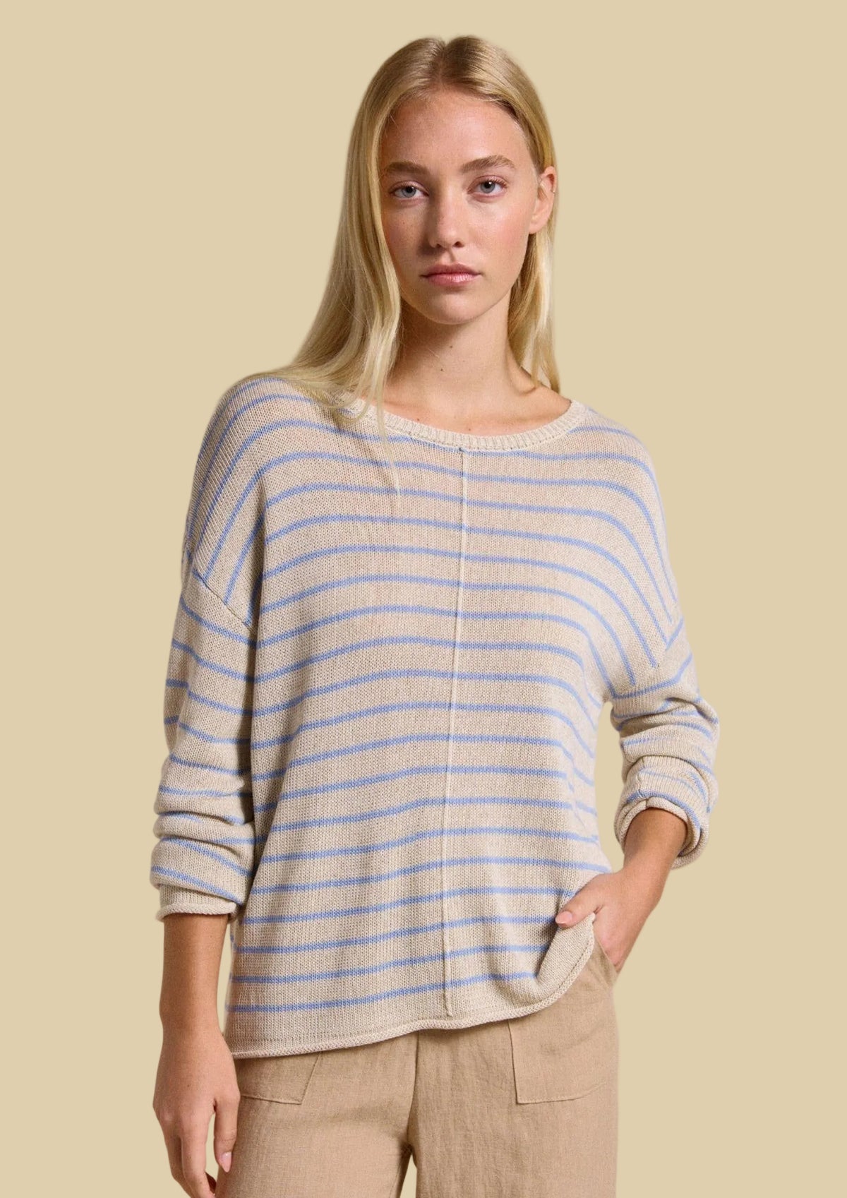 Little Lies Indi Knit - Natural & Blue Stripe