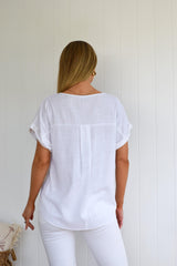 Women's White Viscose-Linen Top