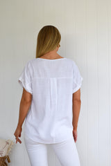 Women's White Viscose-Linen Top