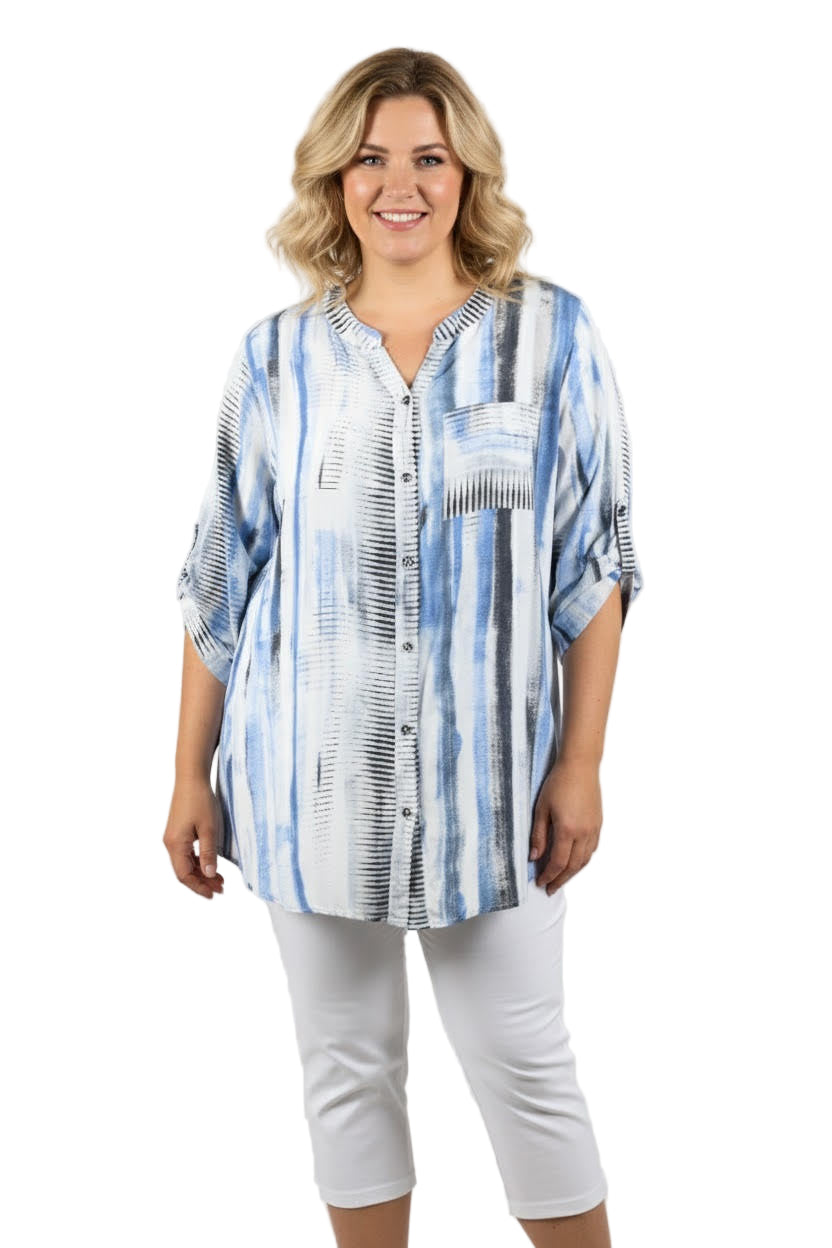 Abstract Print Blouse – Blue