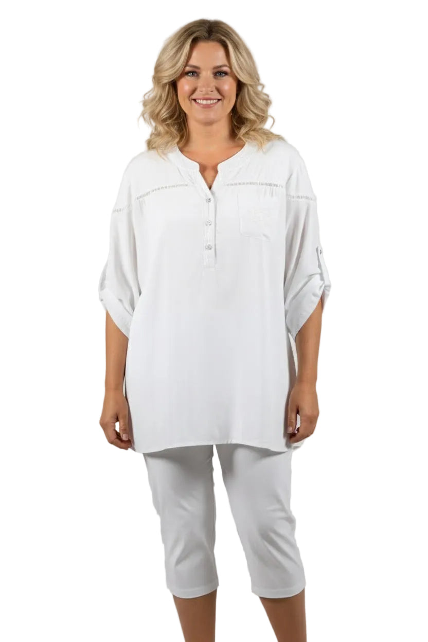 Sequin Trim Blouse -White