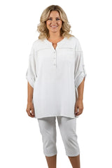 Sequin Trim Blouse -White