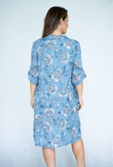 Floral Linen Dress - Blue