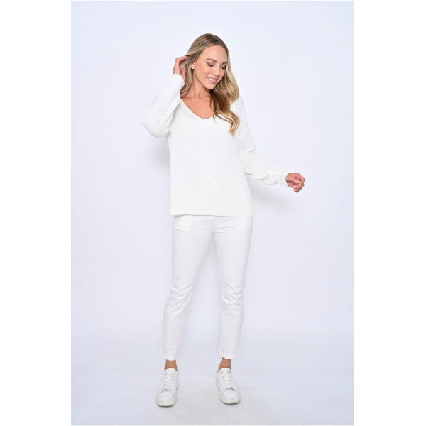 Cali & Co V Neck Net Cotton Jumper White