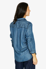 Jump Blanket Stitch Shirt in Denim Blue - detail view