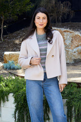 Jump Crop Coat in Stone - model front view