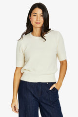Jump Fluffy Short Sleeve Crew Knit in Pearl - lifestyle view