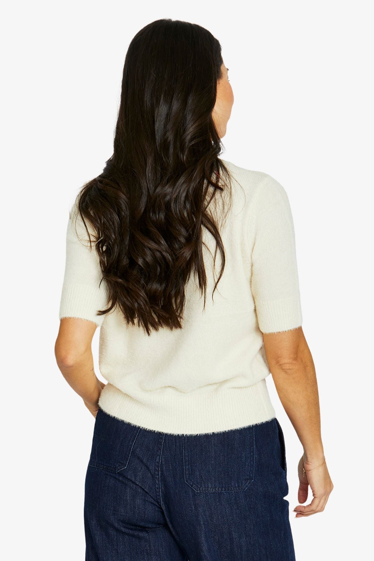 Jump Fluffy Short Sleeve Crew Knit in Pearl - detail view