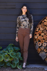 Jump Luxury Pocket Trim Jean in Chestnut - model front view