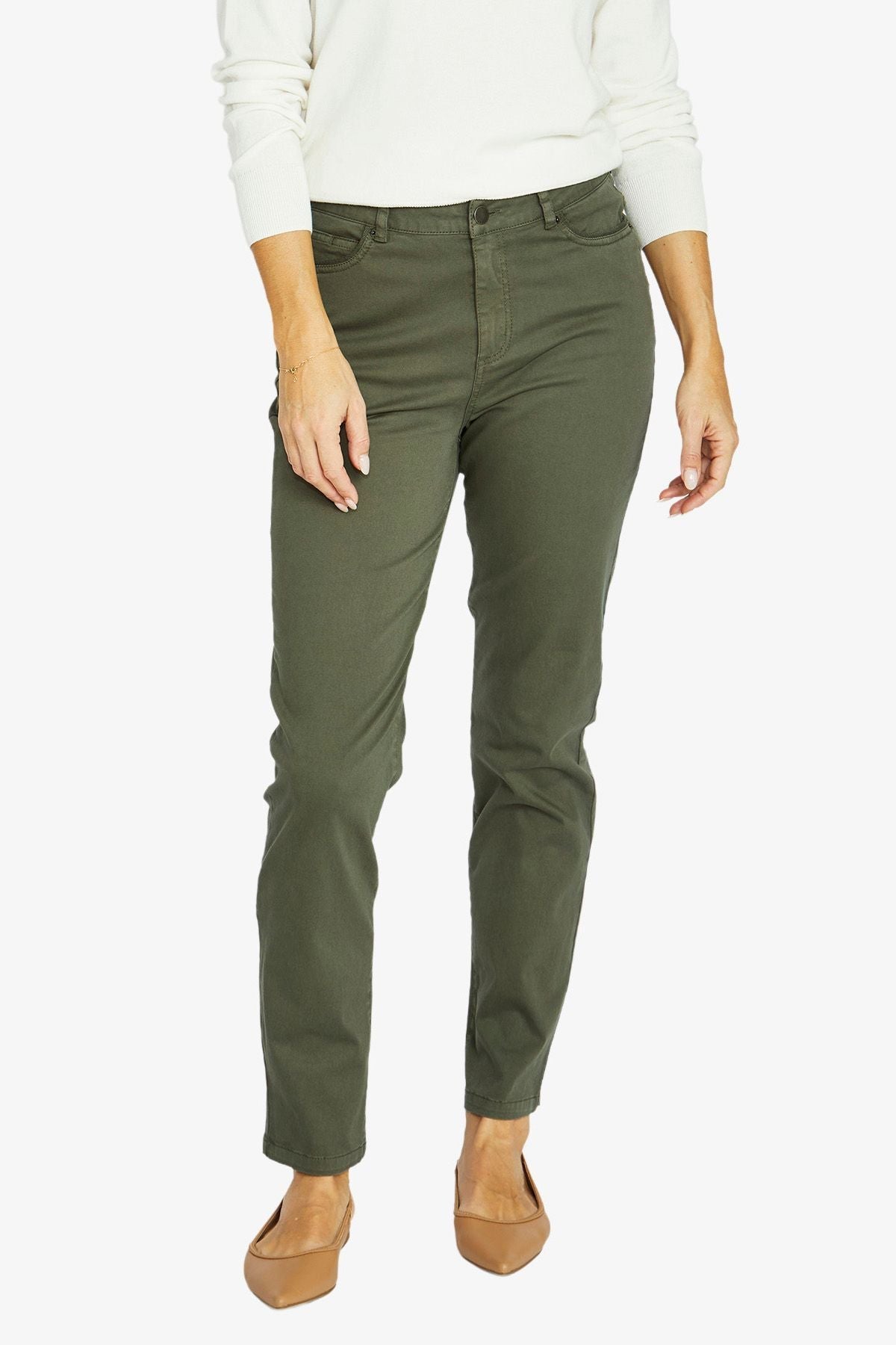 Jump Luxury Pocket Trim Jean in Olive - model front view