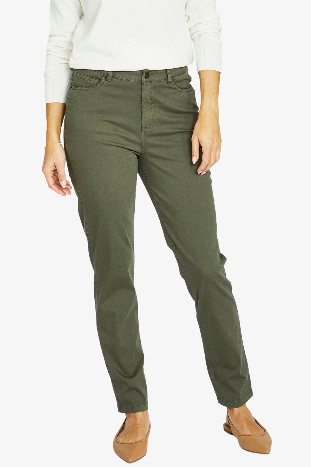 Jump Luxury Pocket Trim Jean in Olive - lifestyle view