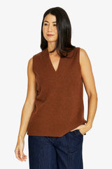 Jump V Neck Vest in Chestnut - back view