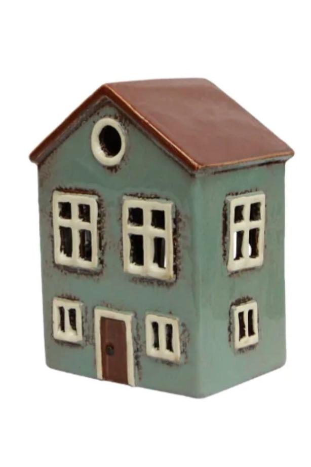 Tealight House Light Blue 16cm